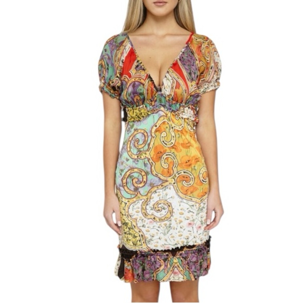 Roberto Cavalli Vintage Printed Stretch Silk Jersey Dress - Multicolor - Size 6